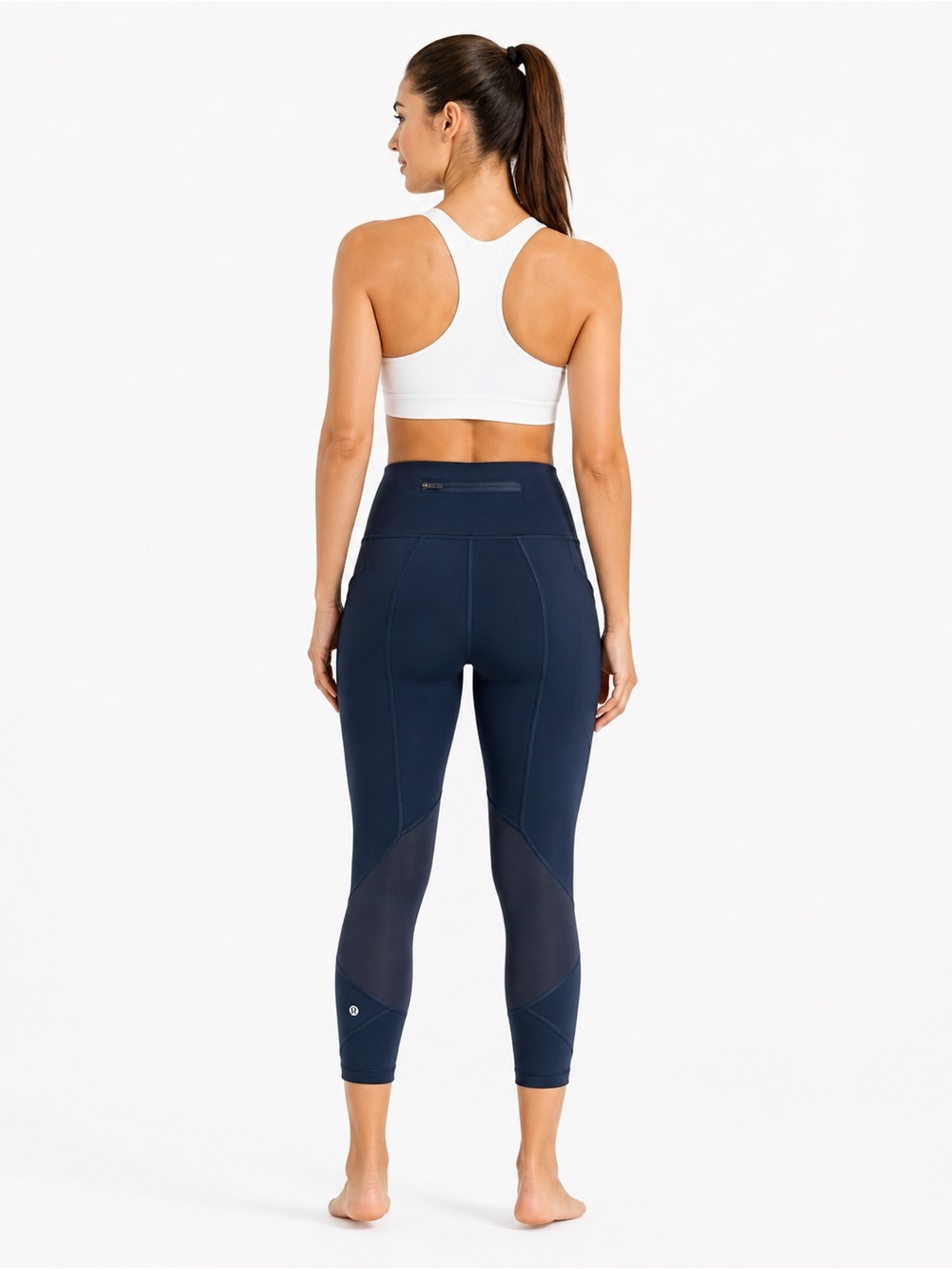 Lululemon Pace Rival Crop Leggings Navy Mesh Panels Size 2
